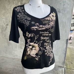 Vintage y2k Grunge Fairy Black Graphic Tee